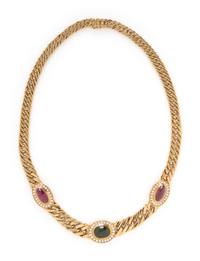 TOURMALINE, DIAMOND, AND YELLOW GOLD NECKLACE