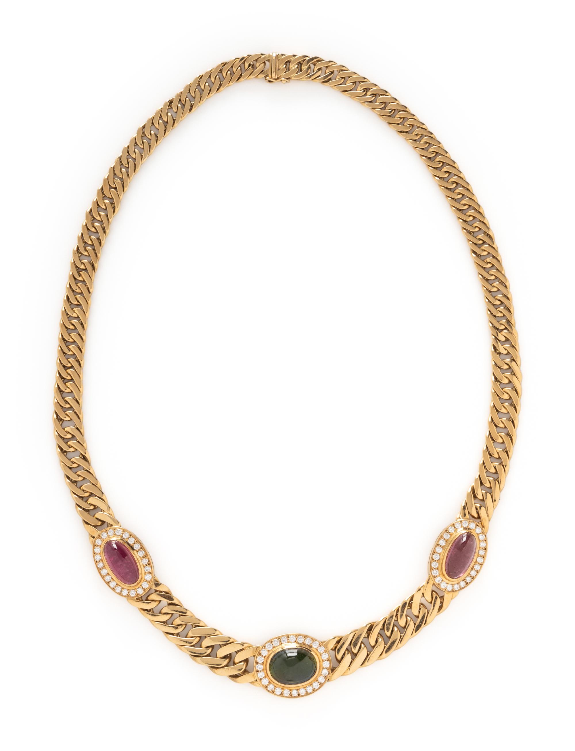 TOURMALINE, DIAMOND, AND YELLOW GOLD NECKLACE