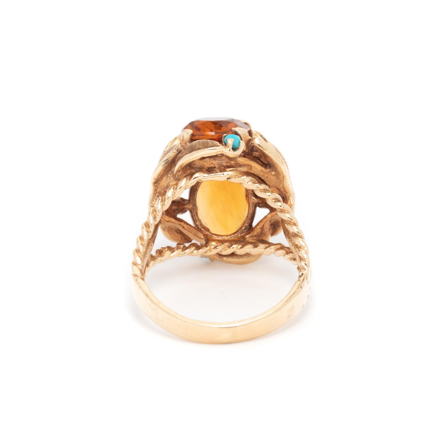 CITRINE, TURQUOISE, AND YELLOW GOLD RING