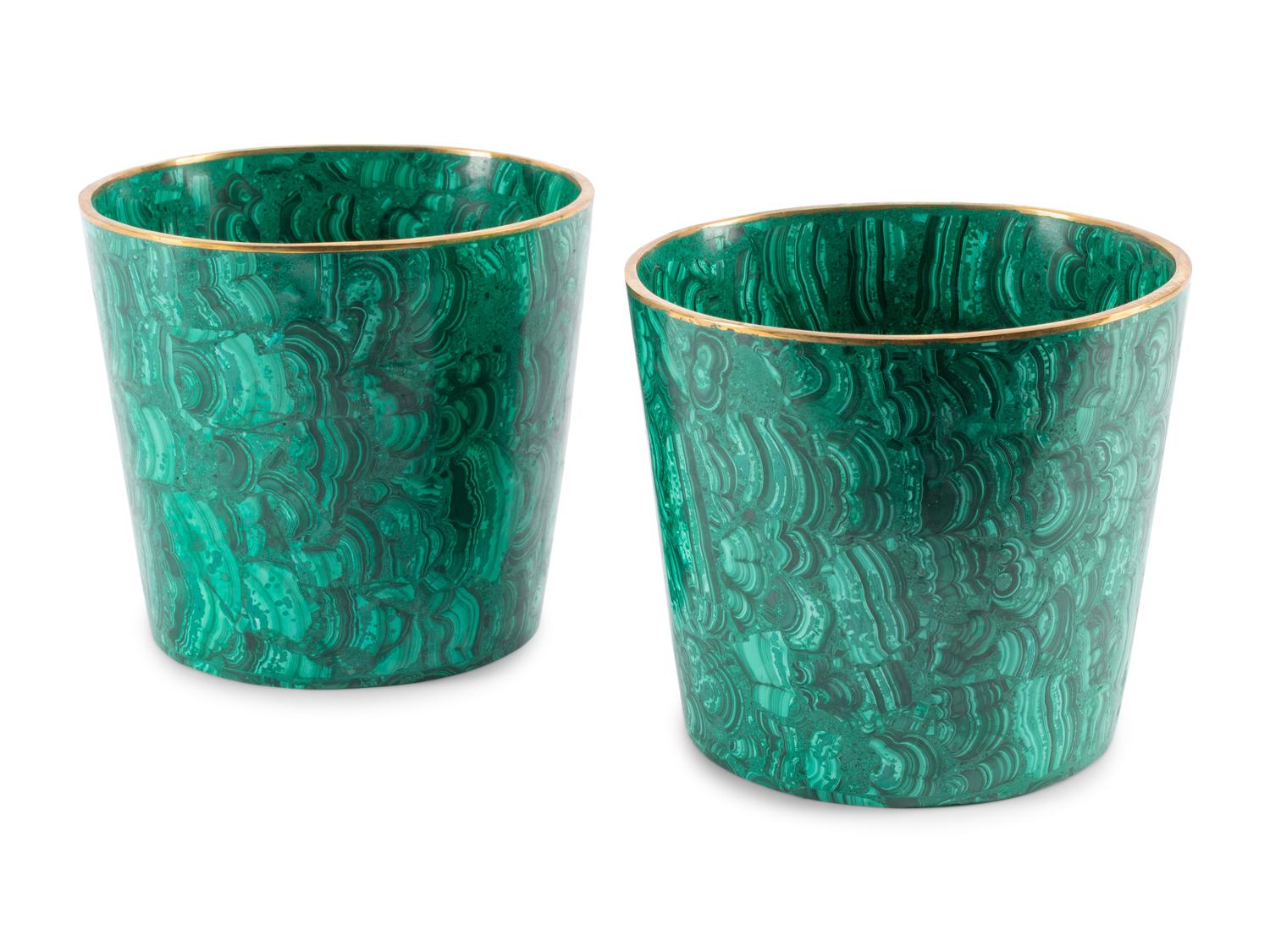 A Pair of Bronze Mounted Malachite Cache Pots