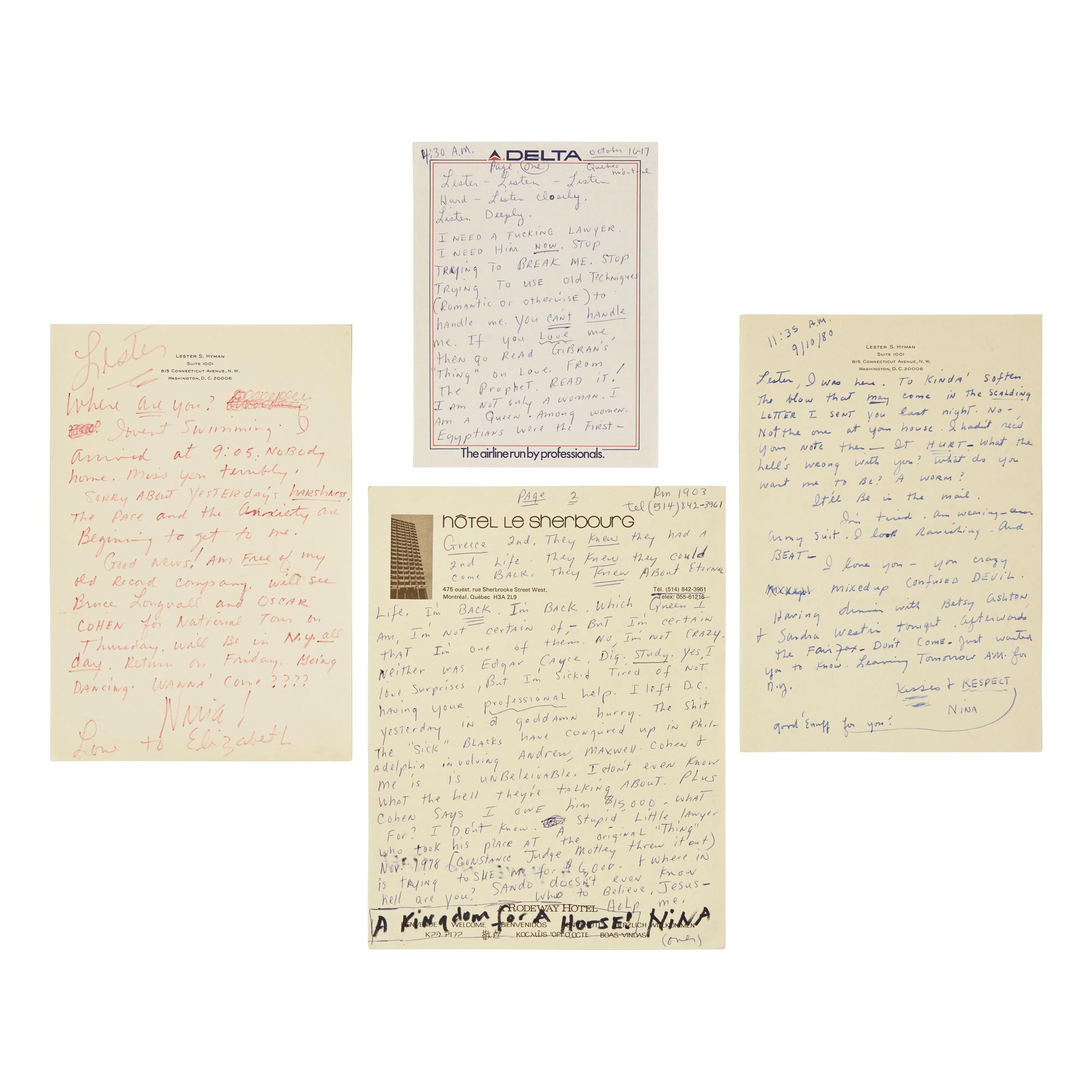 [African Americana] Simone, Nina. Three Autograph Letters, signed