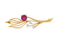 An 18 Karat Yellow Gold, Ruby and Diamond Brooch, Brooks,