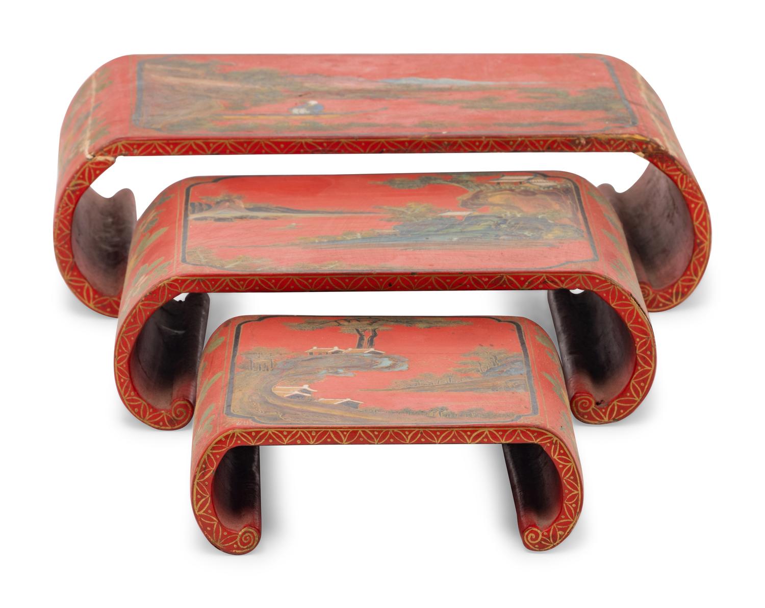 Three Chinese Gilt and Polychrome Lacquered Stands