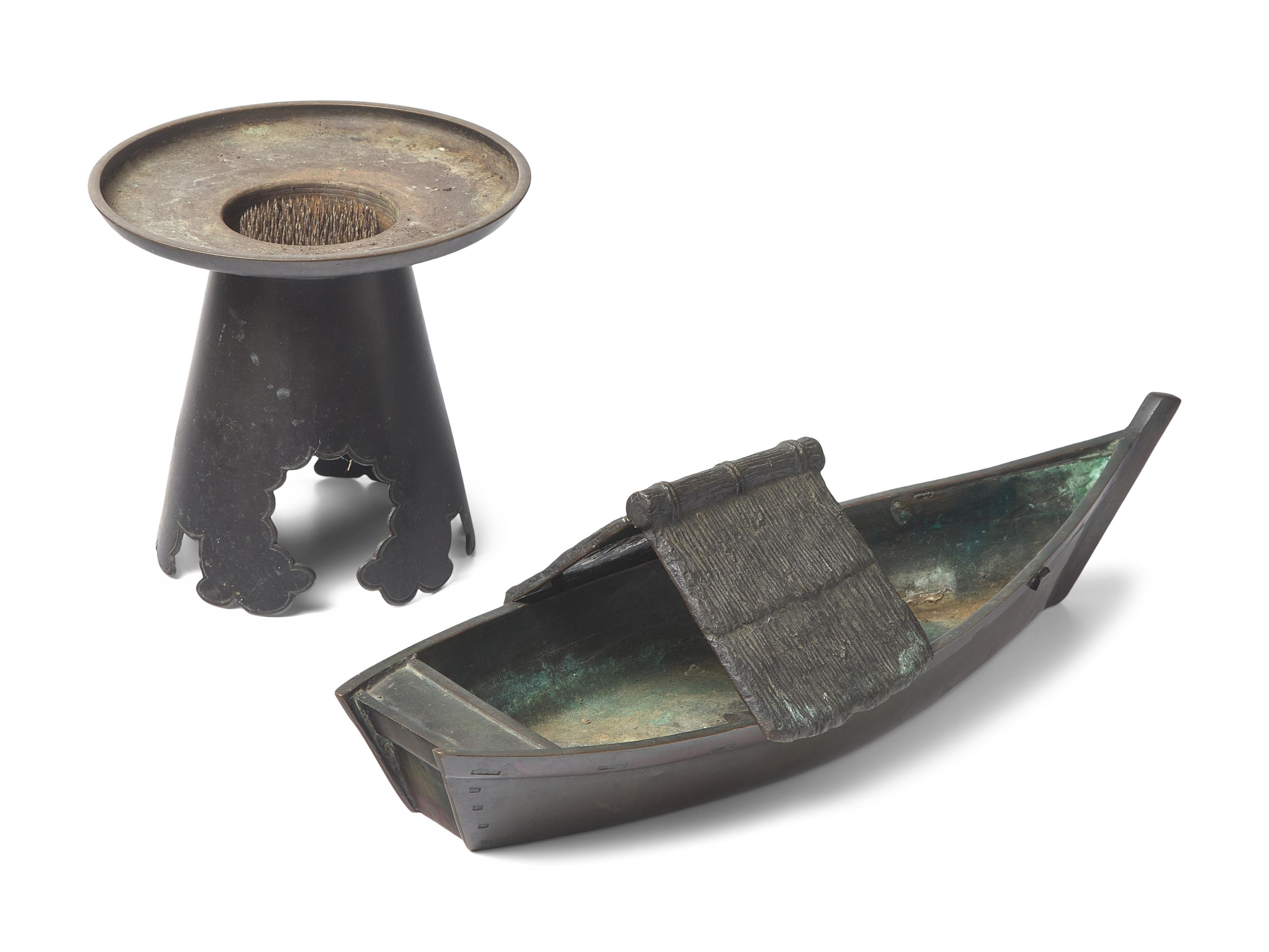 Two Japanese Bronze Ikebana Flower Vessels, 19th/20th Century
