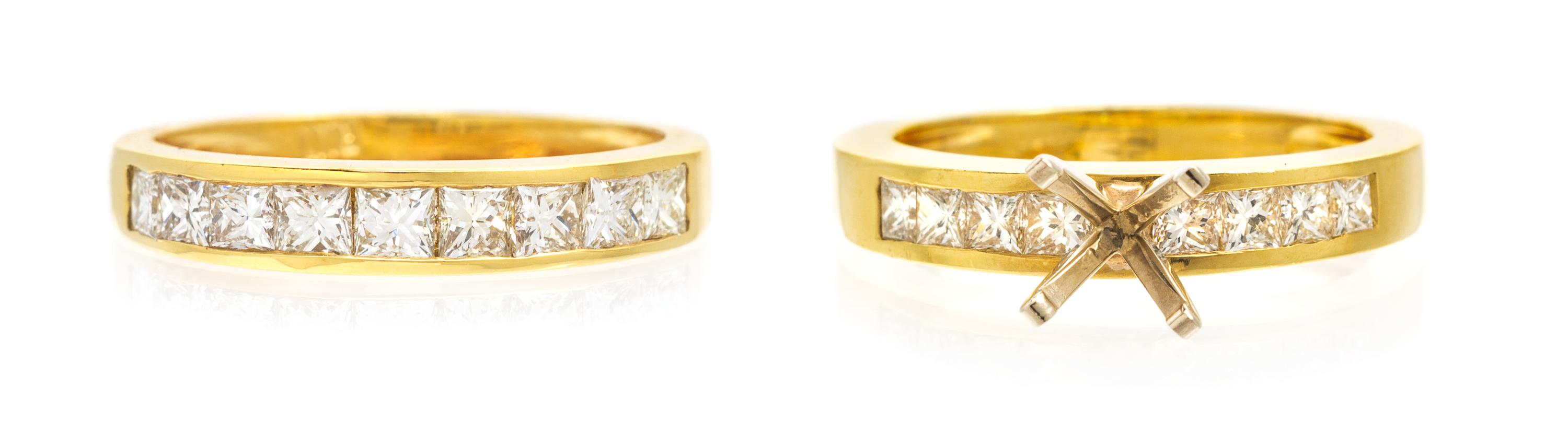 A Collection of 18 Karat Yellow Gold and Diamond Rings, 5.80 dwts.