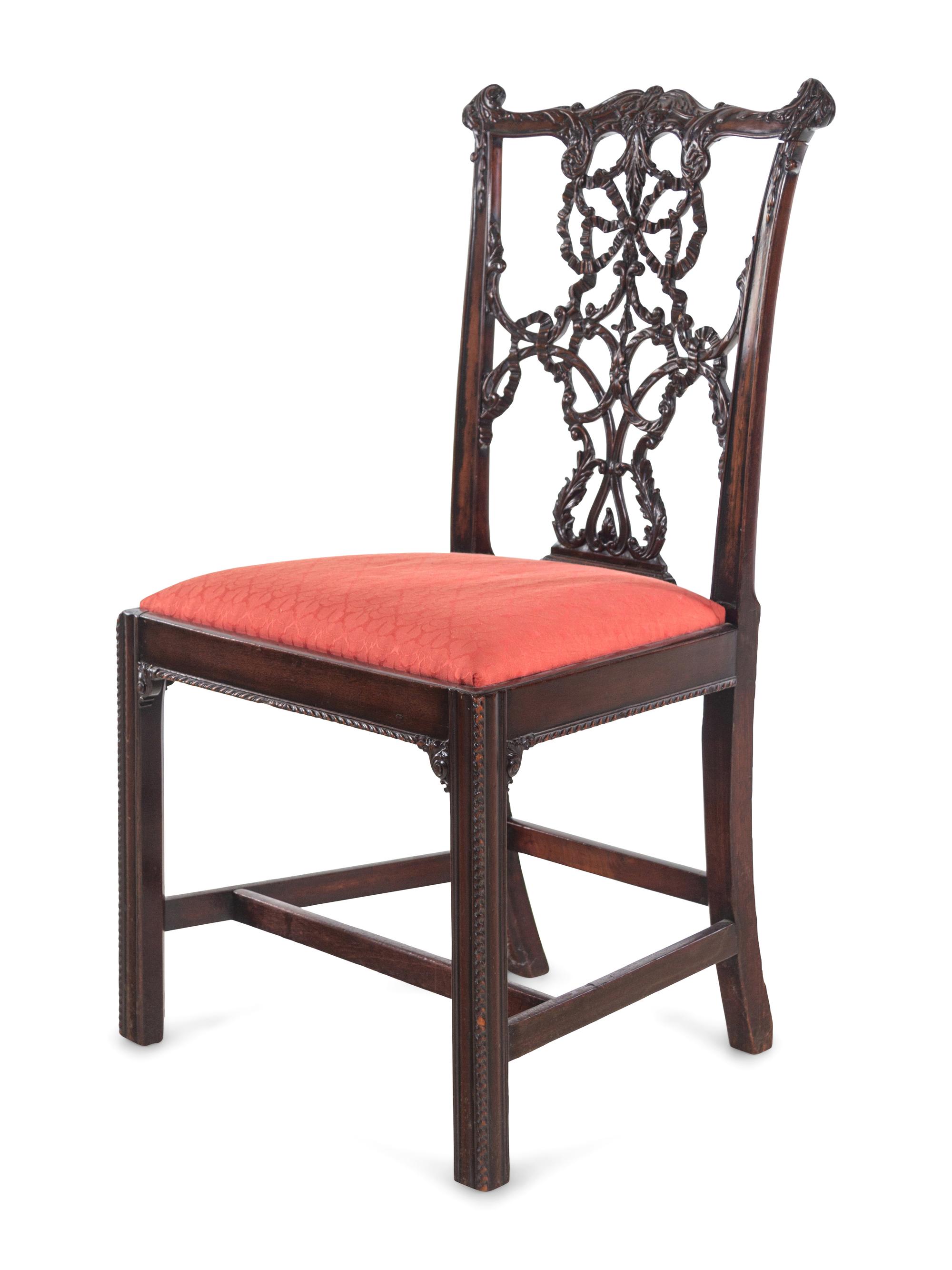 A George III Carved Mahogany Ribbon-Back Side Chair after a Design by Thomas Chippendale