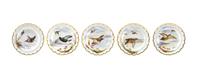 Five English Porcelain Ornithologic Plates, Diameter 9 5/8 inches.