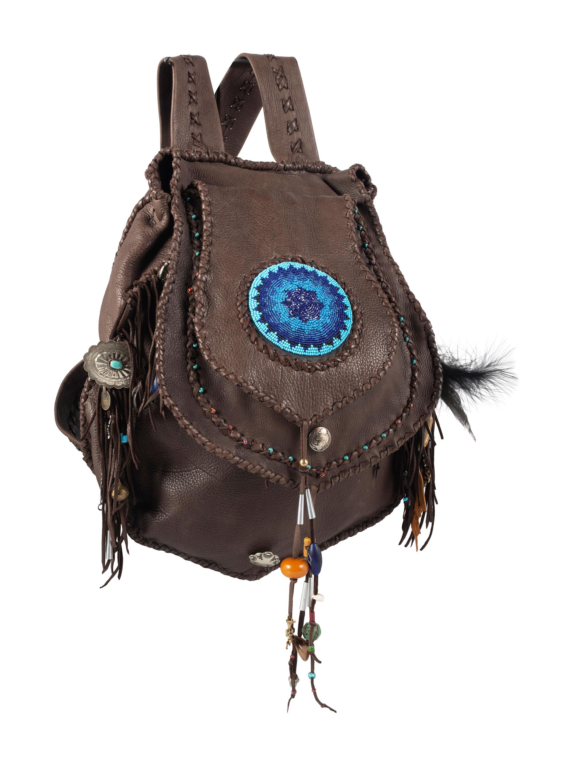 Southwestern-Style Brown Leather Satchel Backpack