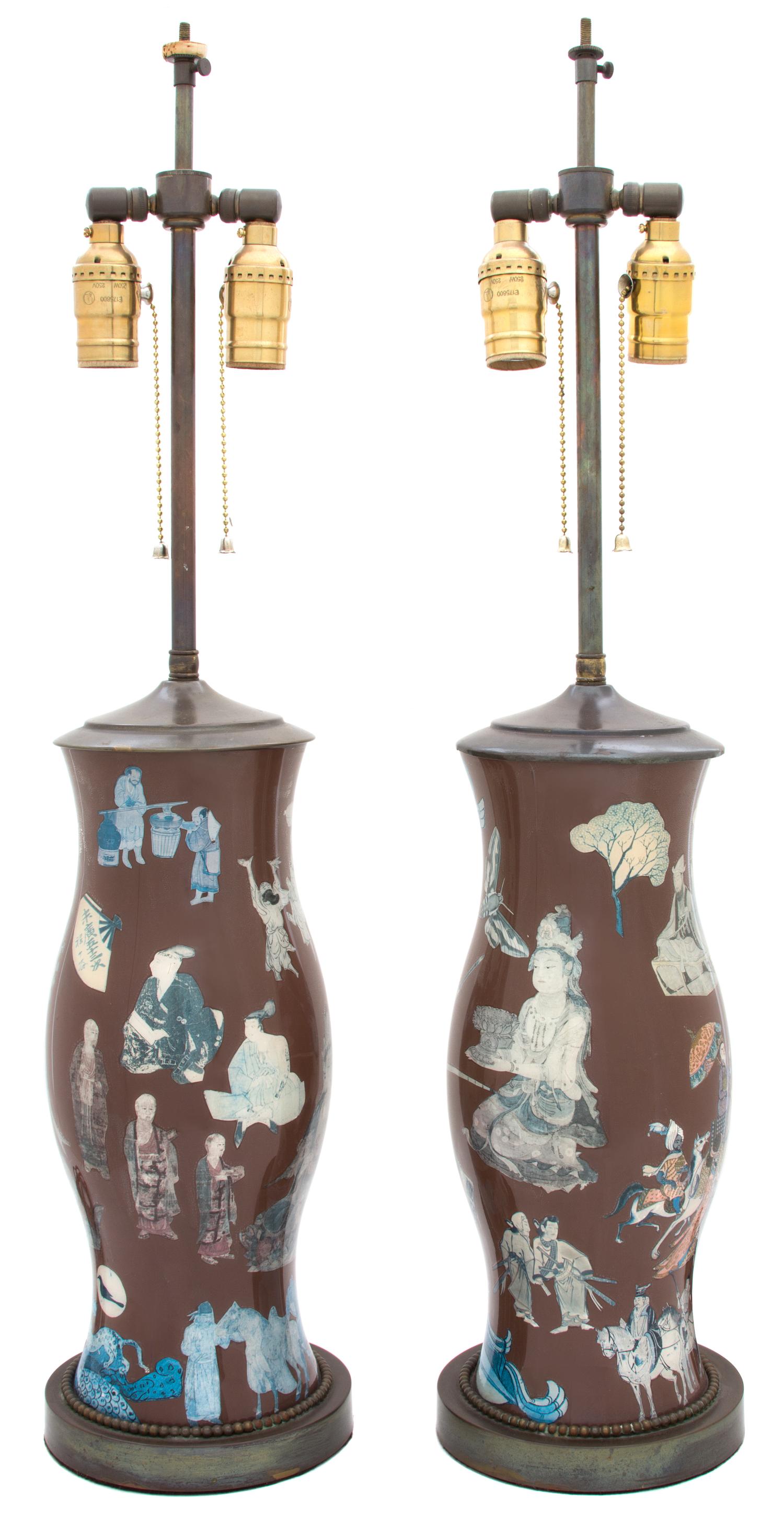 A Pair of Chinese Ceramic Table Lamps Overall height 29 1/2 inches. — 20TH CENTURY