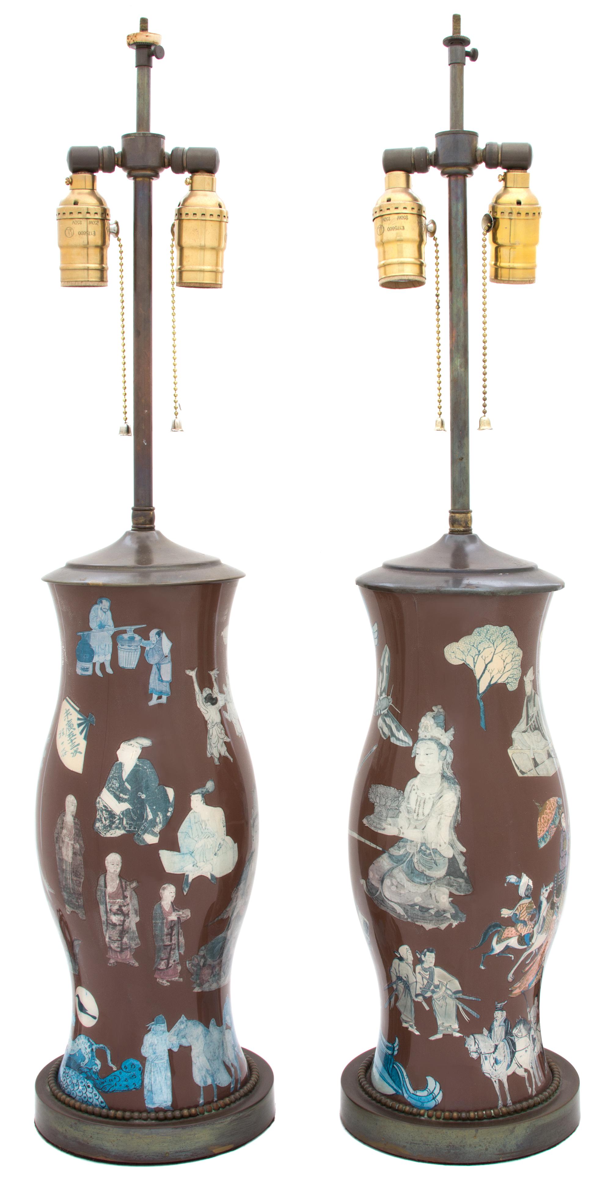 A Pair of Chinese Ceramic Table Lamps Overall height 29 1/2 inches. — 20TH CENTURY