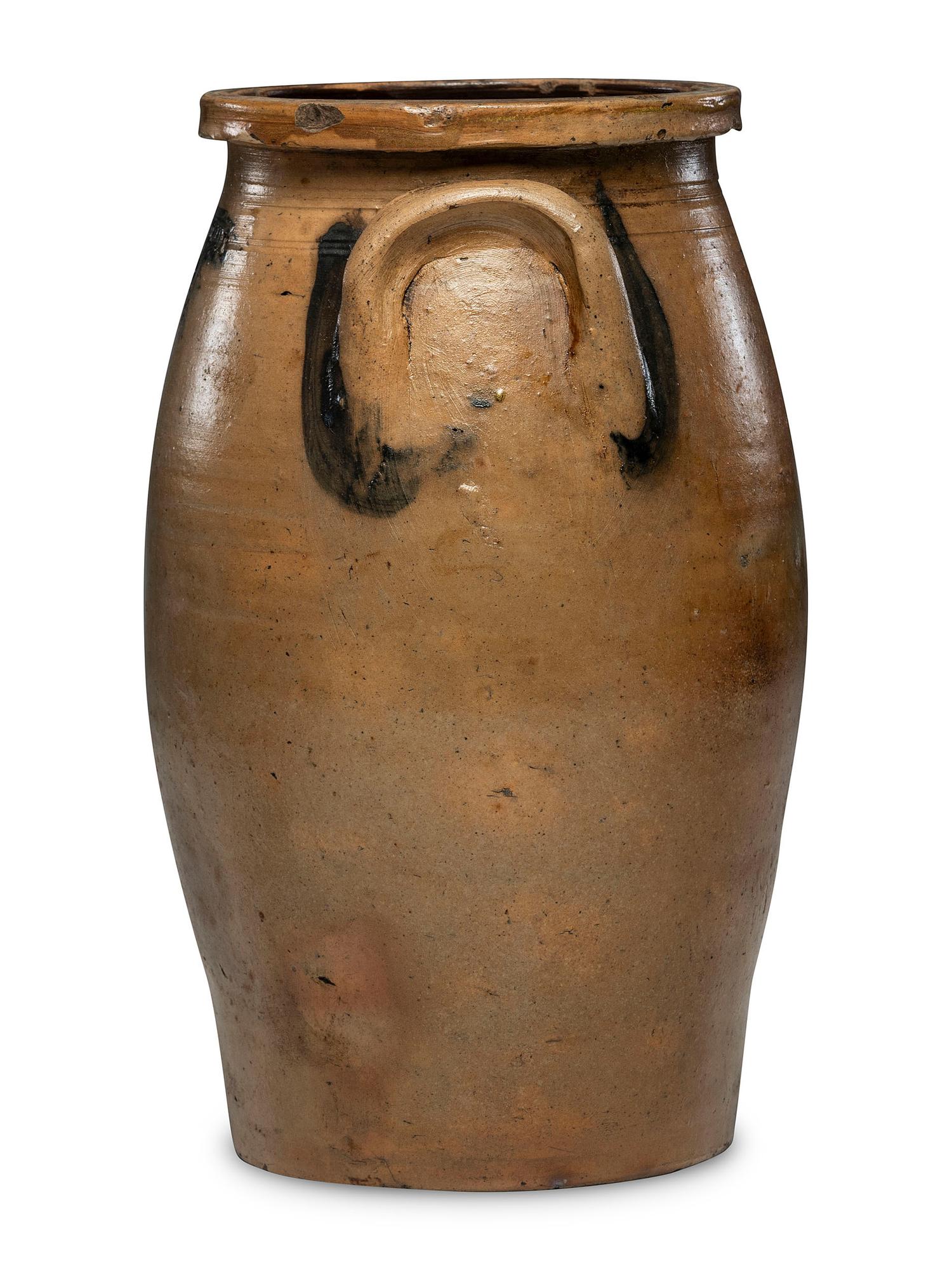 A Moore and Colvin Three-Gallon Ovoid Stoneware Crock