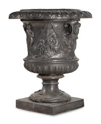 A Pair of English Lead Allegorical Garden Urns