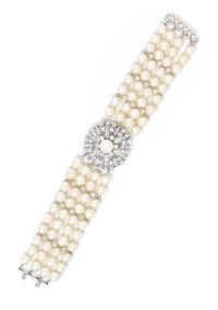 A Platinum, Diamond and Cultured Pearl Bracelet, 39.60 dwts.