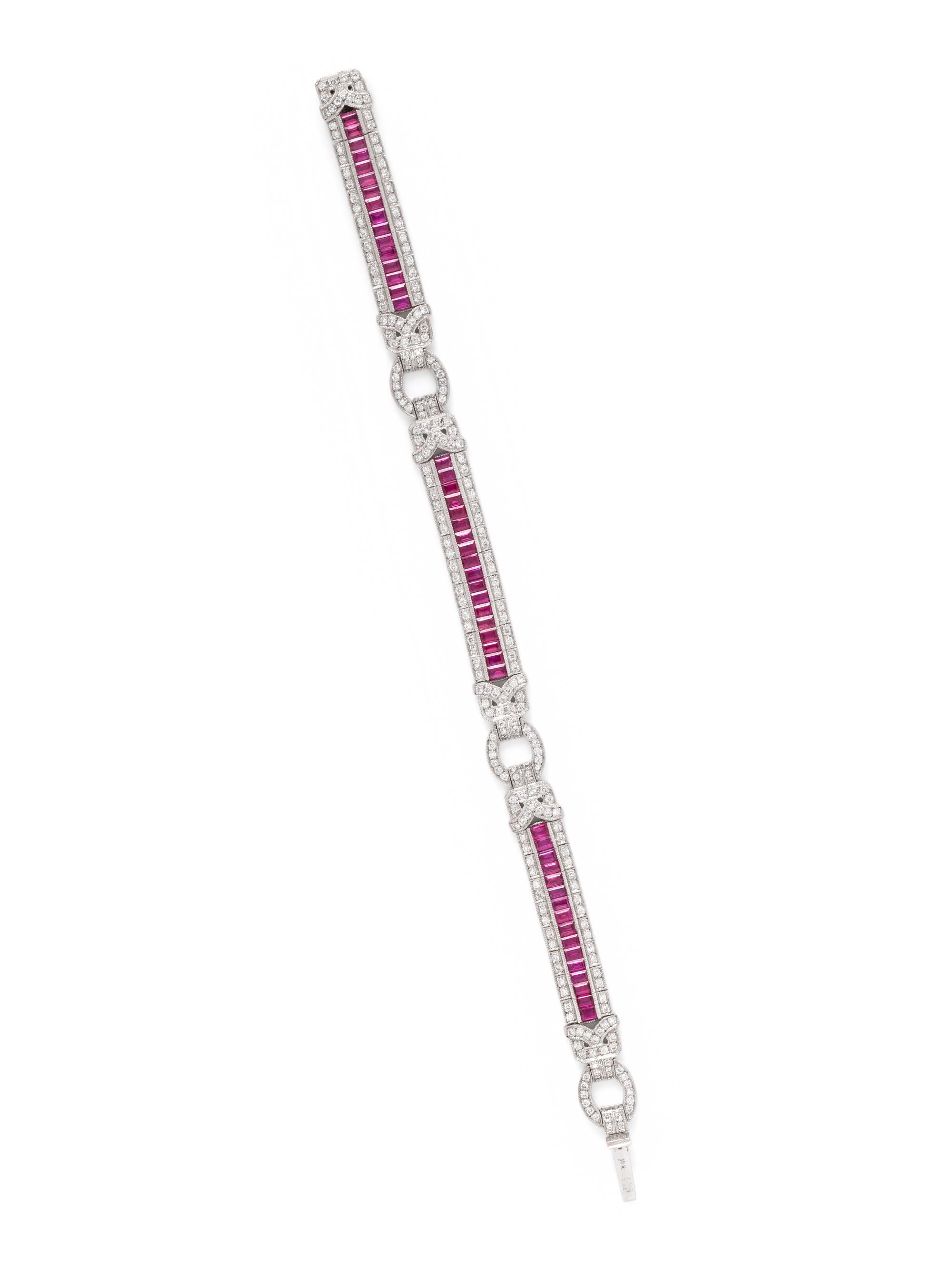 SYNTHETIC RUBY AND DIAMOND BRACELET