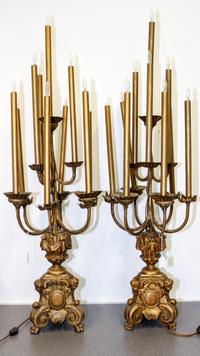 A Pair of Italian Giltwood Ten-Light Candelabra Height 32 inches. — 20TH CENTURY