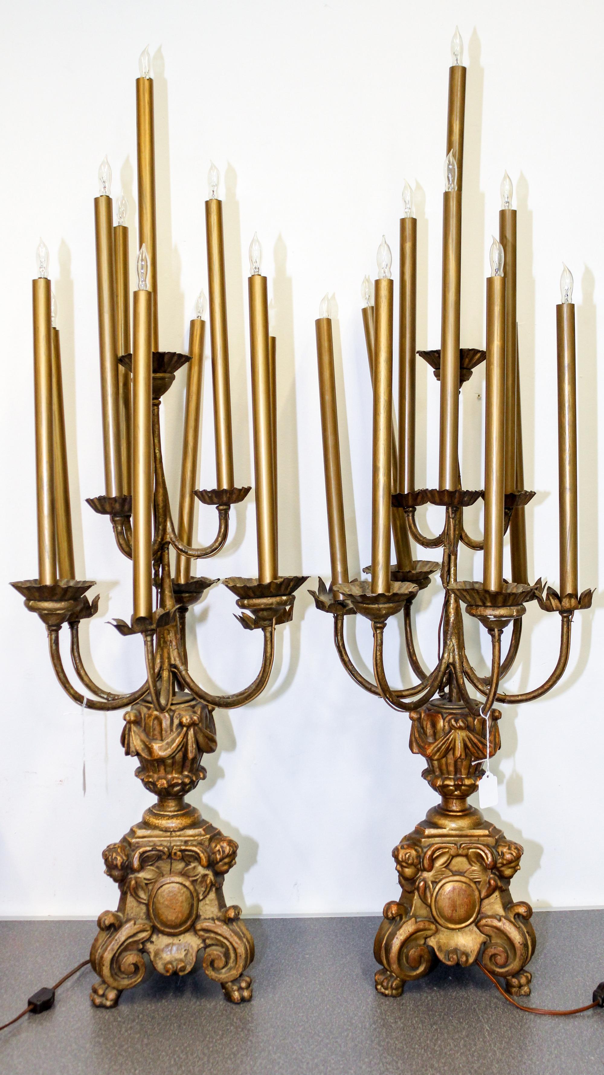 A Pair of Italian Giltwood Ten-Light Candelabra Height 32 inches. — 20TH CENTURY