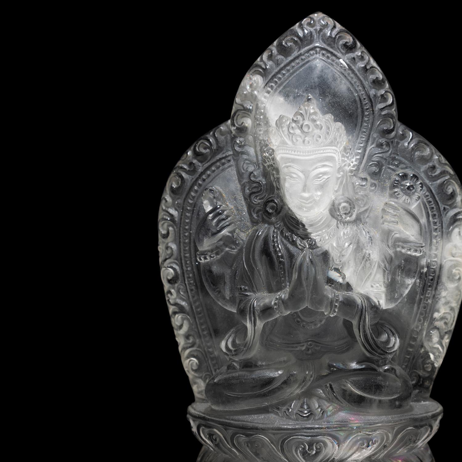 A Nepalese Rock Crystal Manjushri 尼泊爾水晶雕四臂文殊說法像