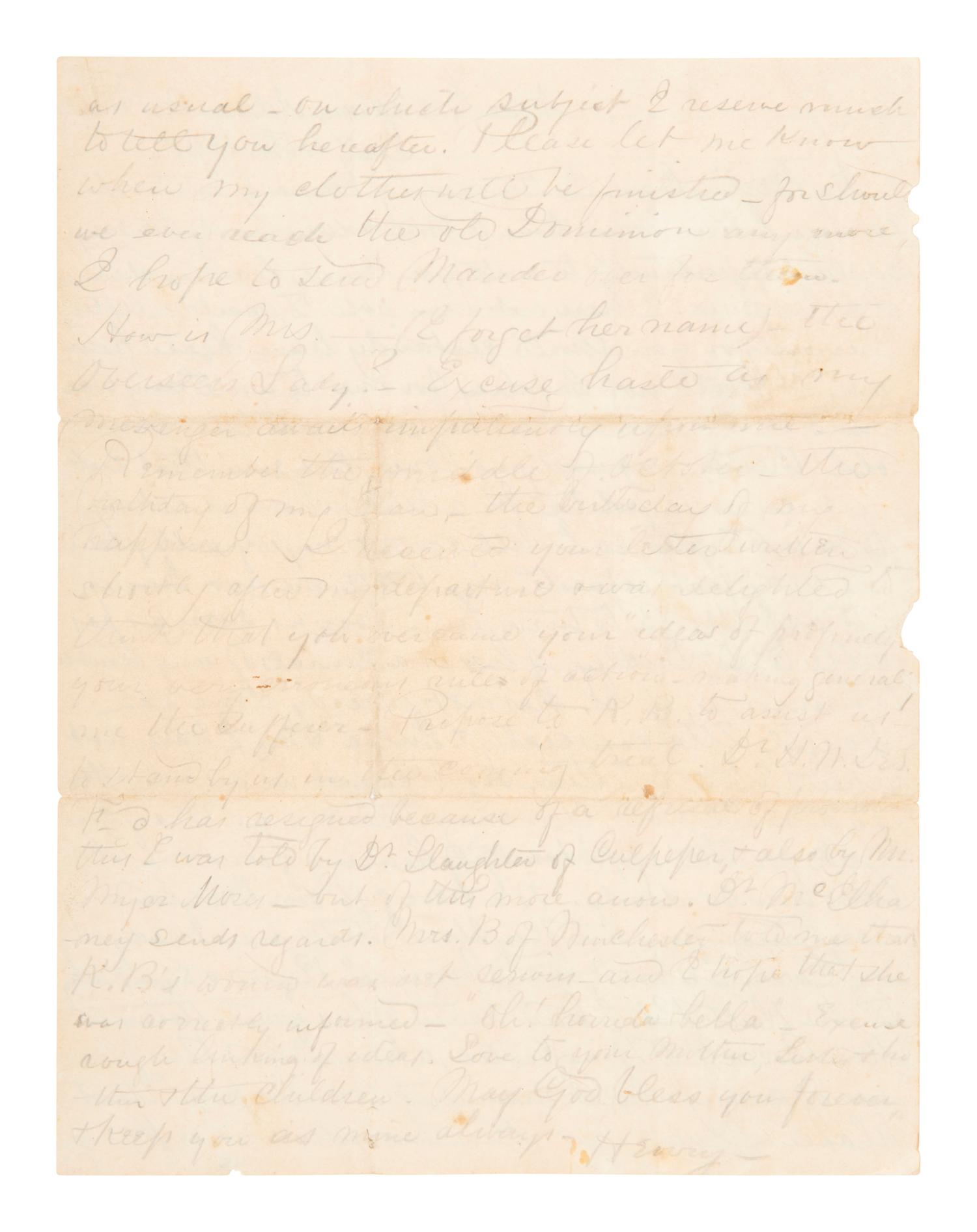 [CIVIL WAR]. Battle of Gettysburg letter penned by a Confederate surgeon. "Near Gettysburg," 4 July 1863.