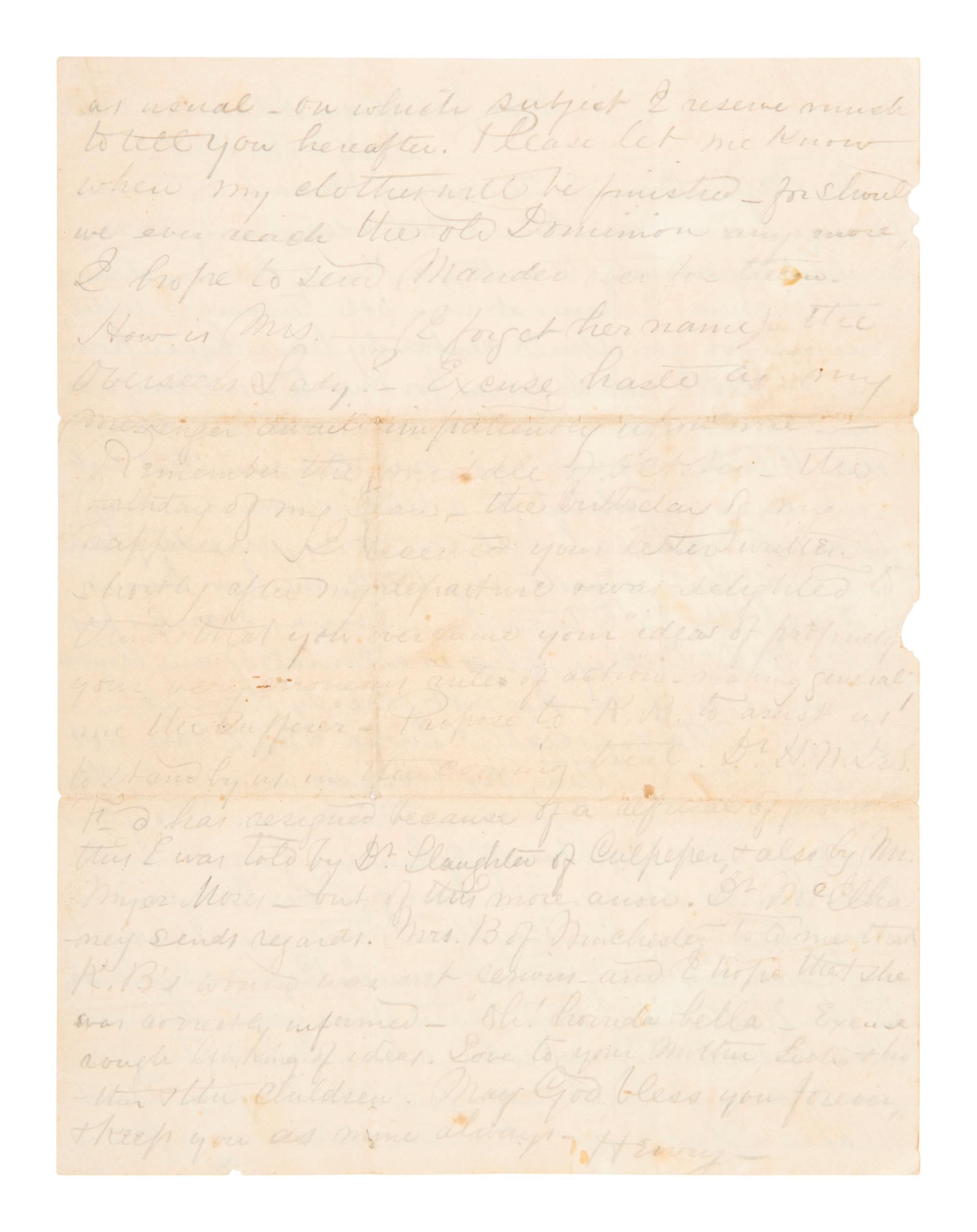 [CIVIL WAR]. Battle of Gettysburg letter penned by a Confederate surgeon. "Near Gettysburg," 4 July 1863.