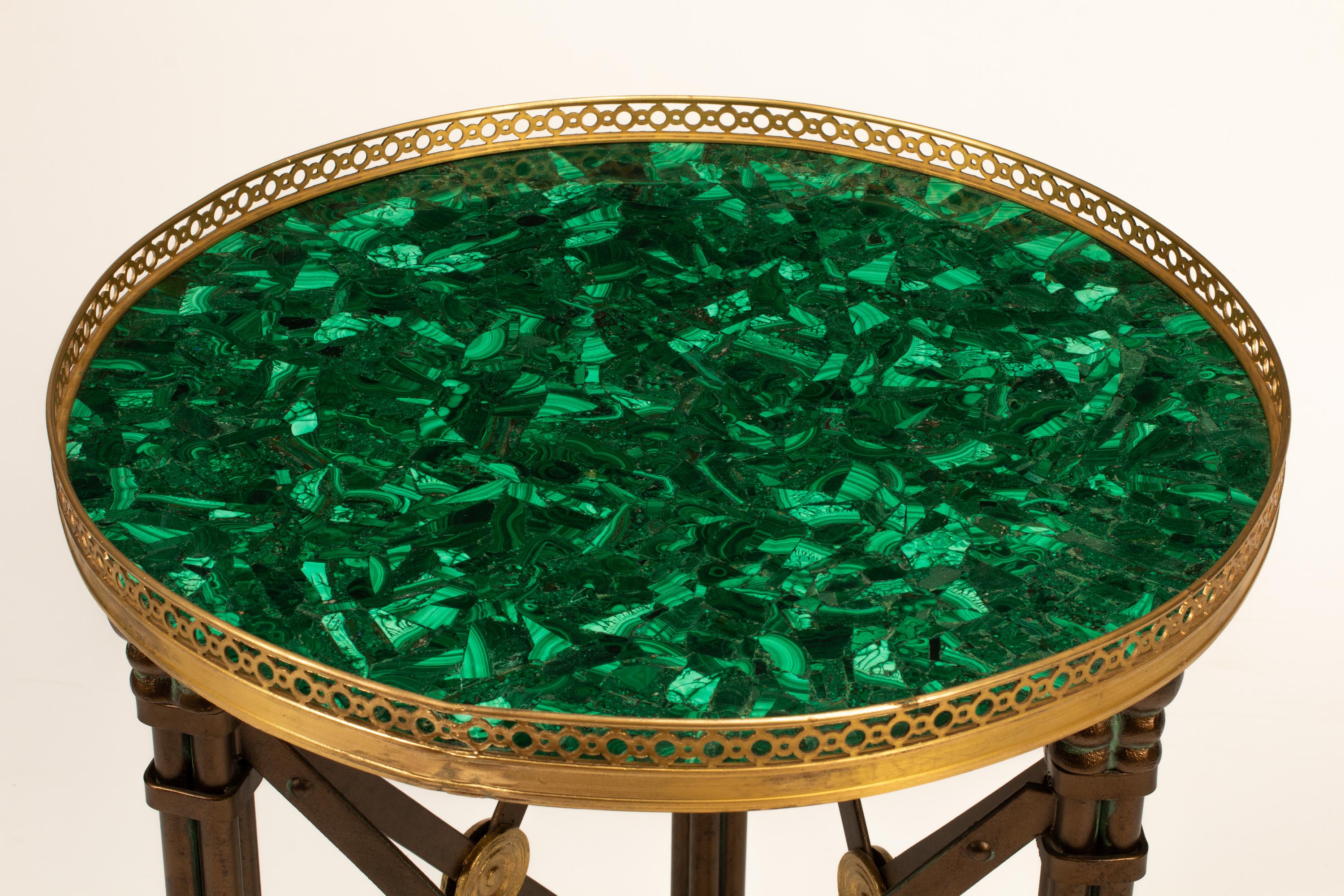 A French Neoclassical Style Patinated Malachite-Top Table