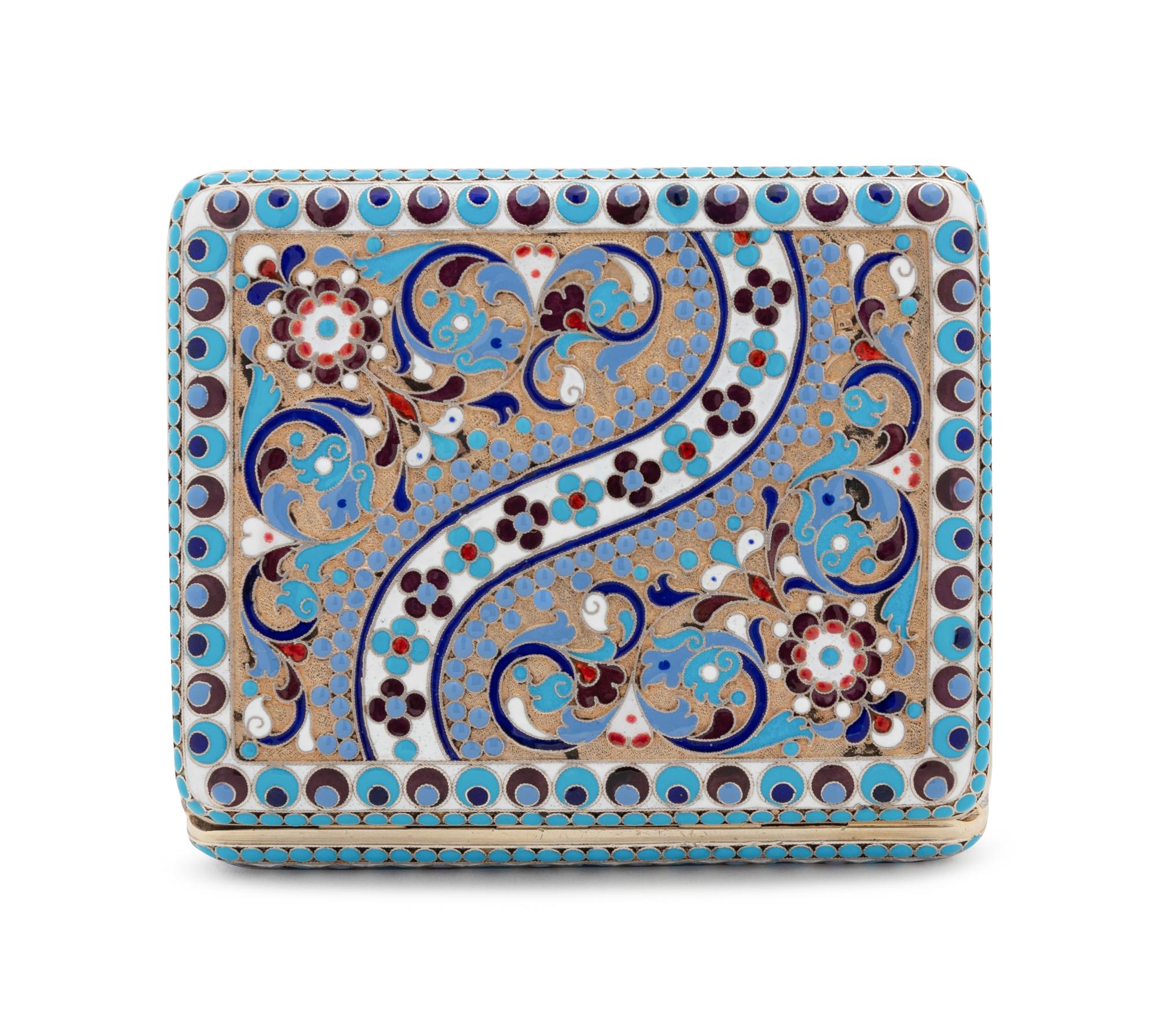 A Russian Silver-Gilt and Enameled Cigarette Case