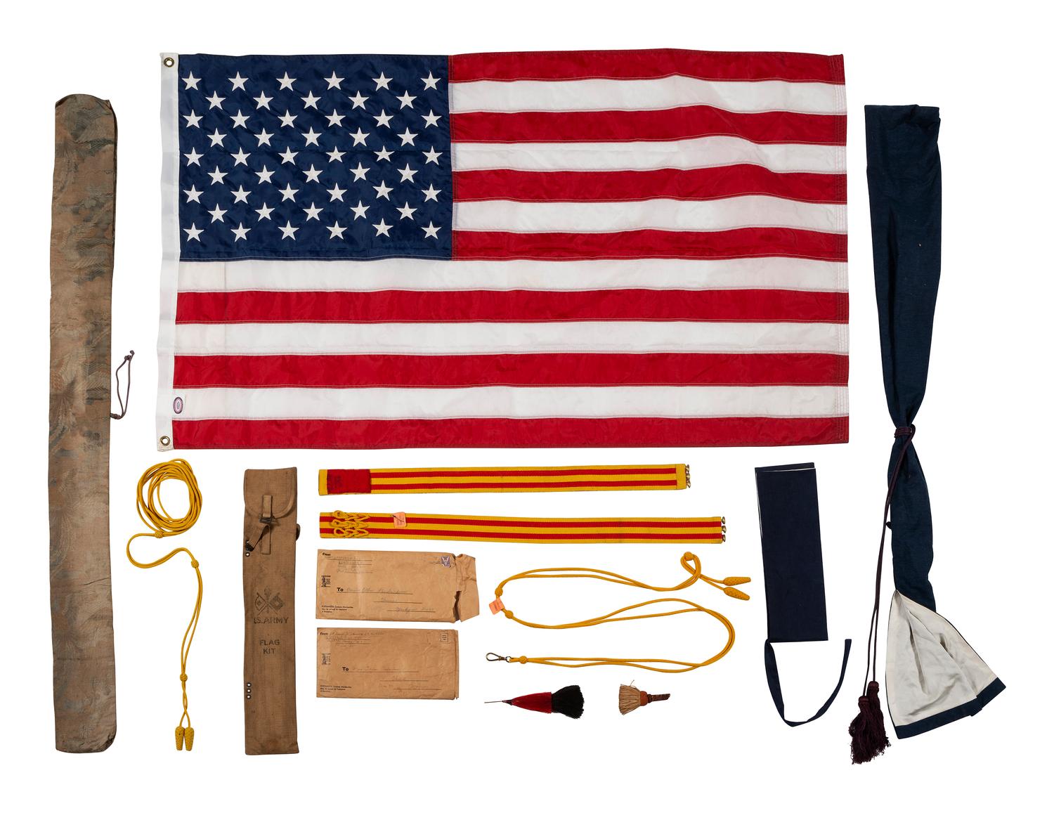 [WORLD WAR I & II - FLAGS & PATRIOTIC TEXTILES]. A group of patriotic textiles and accoutrements, including: