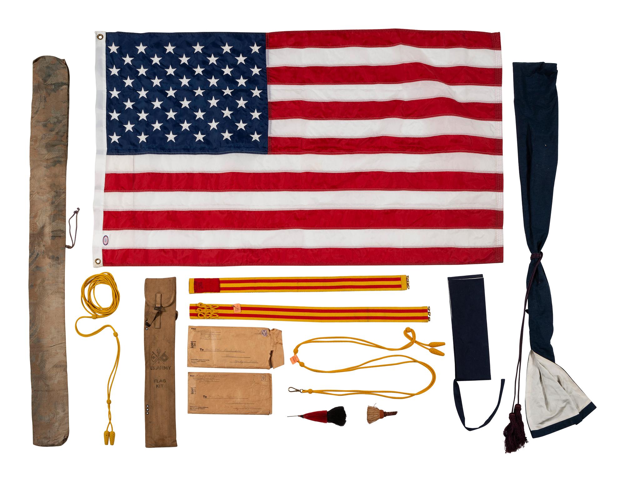 [WORLD WAR I & II - FLAGS & PATRIOTIC TEXTILES]. A group of patriotic textiles and accoutrements, including: