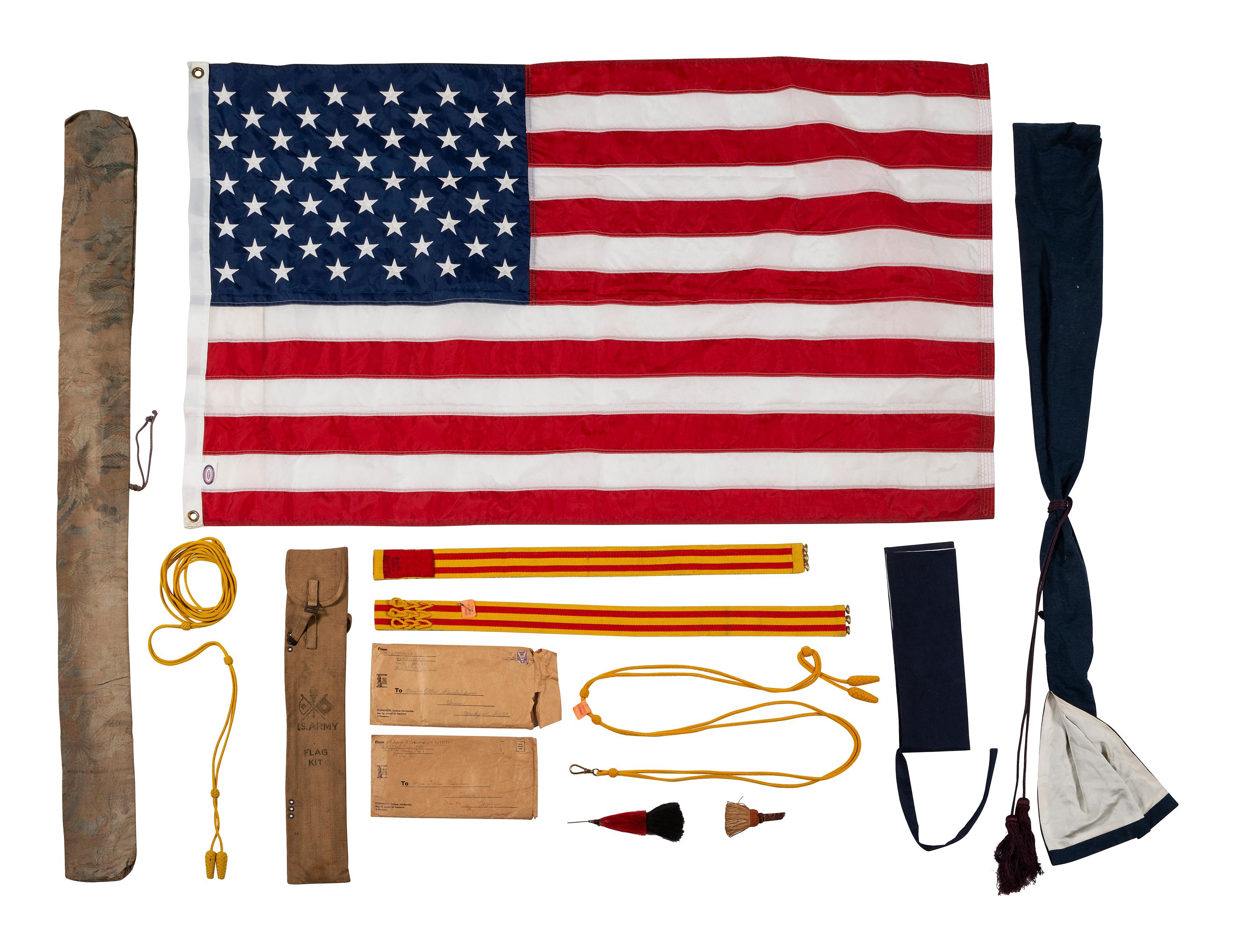 [WORLD WAR I & II - FLAGS & PATRIOTIC TEXTILES]. A group of patriotic textiles and accoutrements, including: