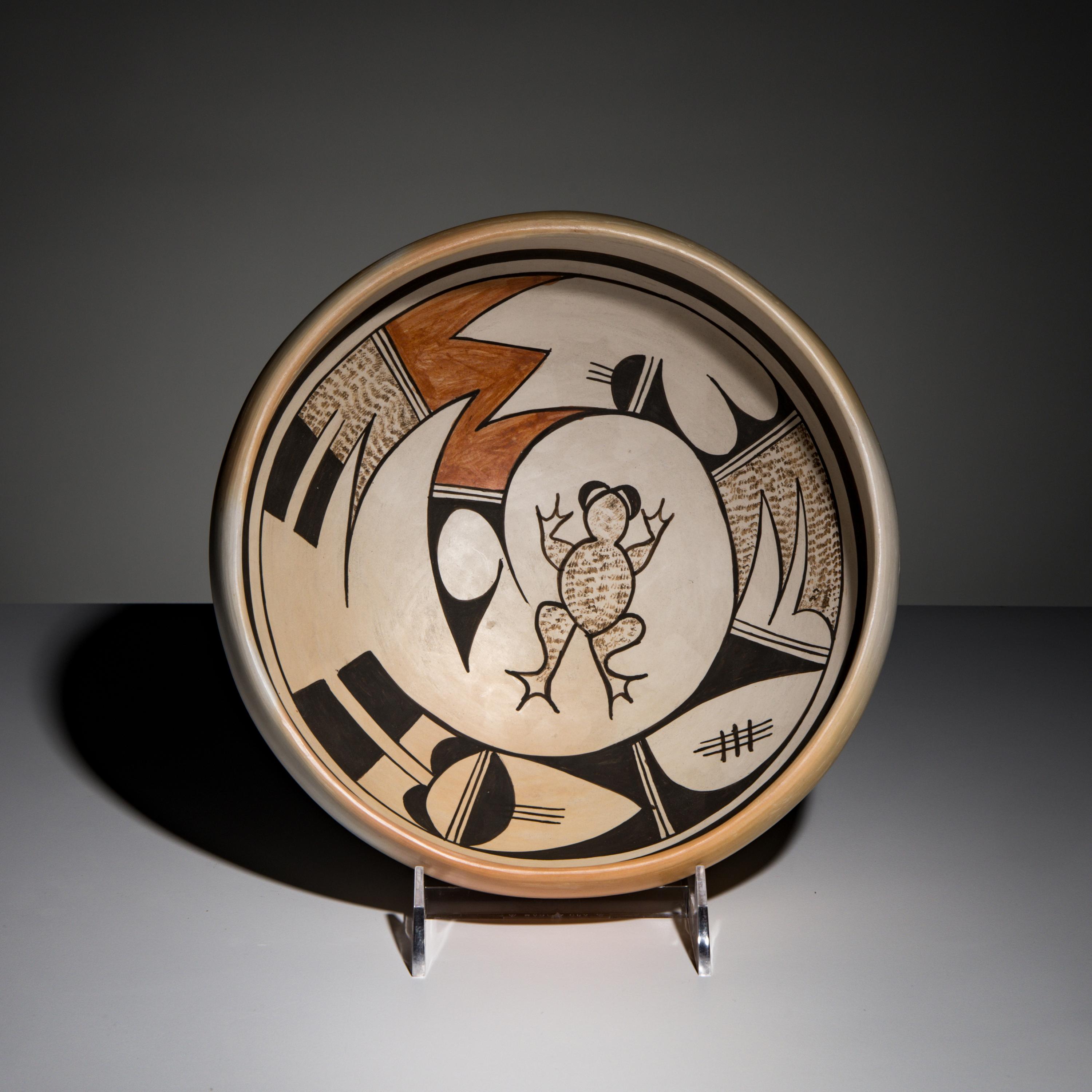 Fawn Navasie (Hopi-Tewa, b. 1959) — Polychrome Pottery Bowl, with Frog
