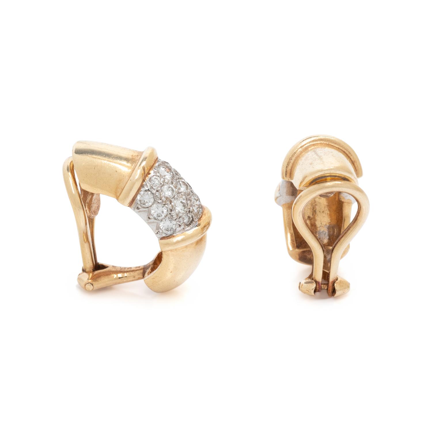 BICOLOR GOLD AND DIAMOND HALF HOOP EARCLIPS