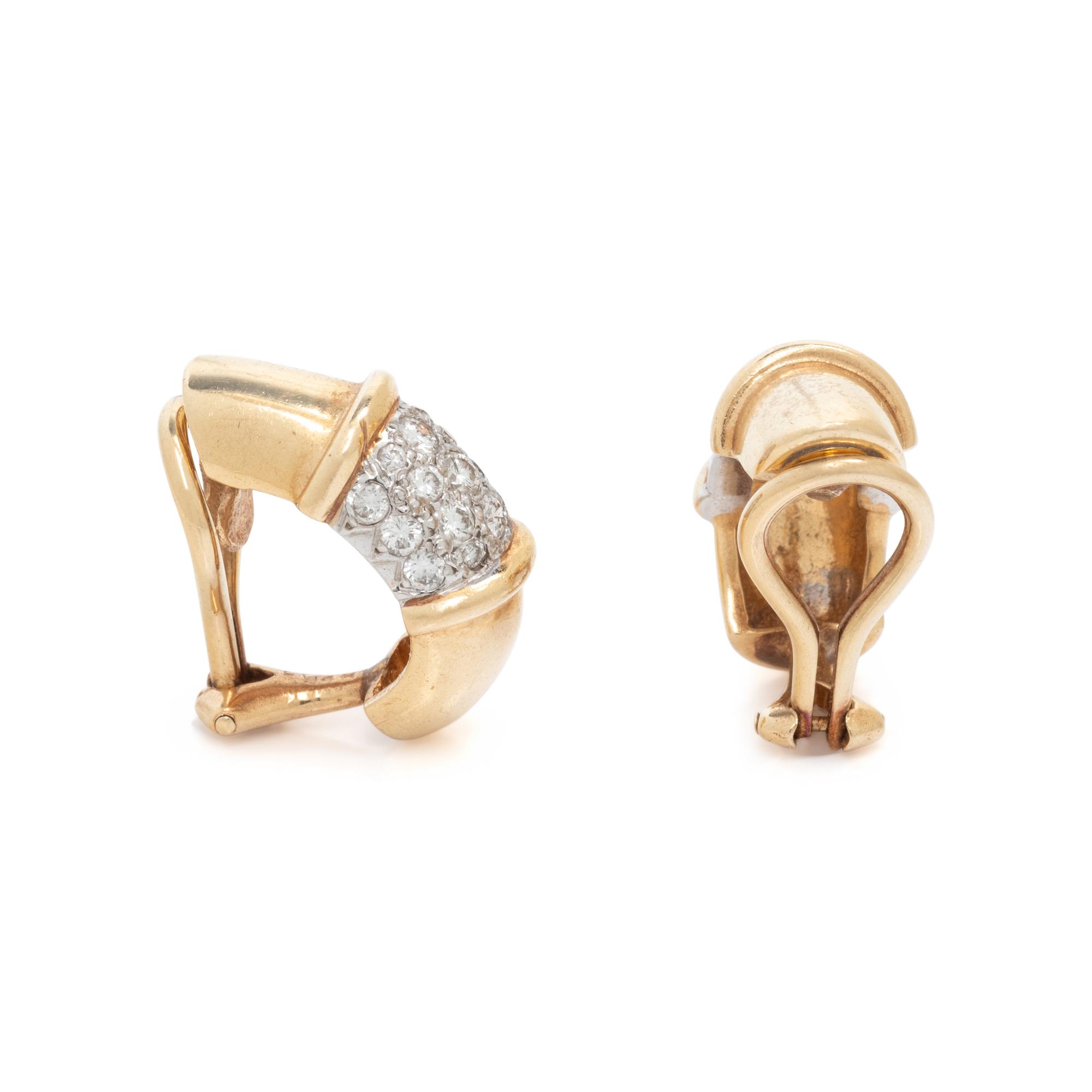 BICOLOR GOLD AND DIAMOND HALF HOOP EARCLIPS