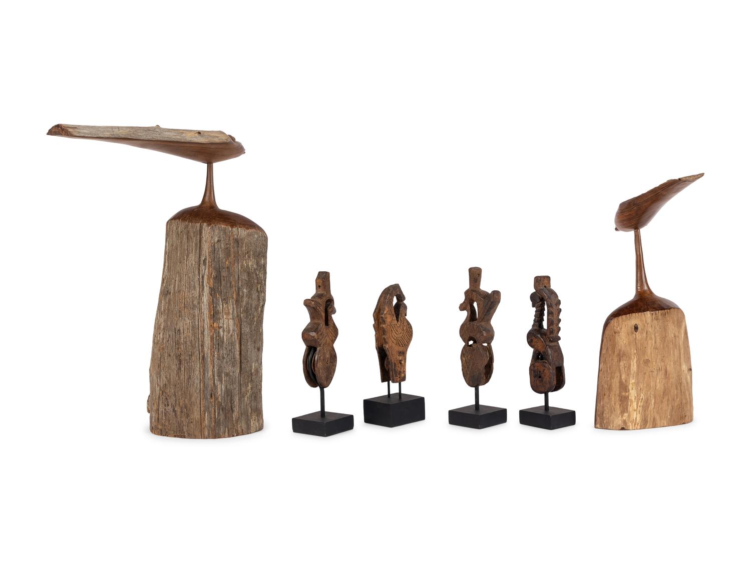 A Group of Six African Carved Wood Articles