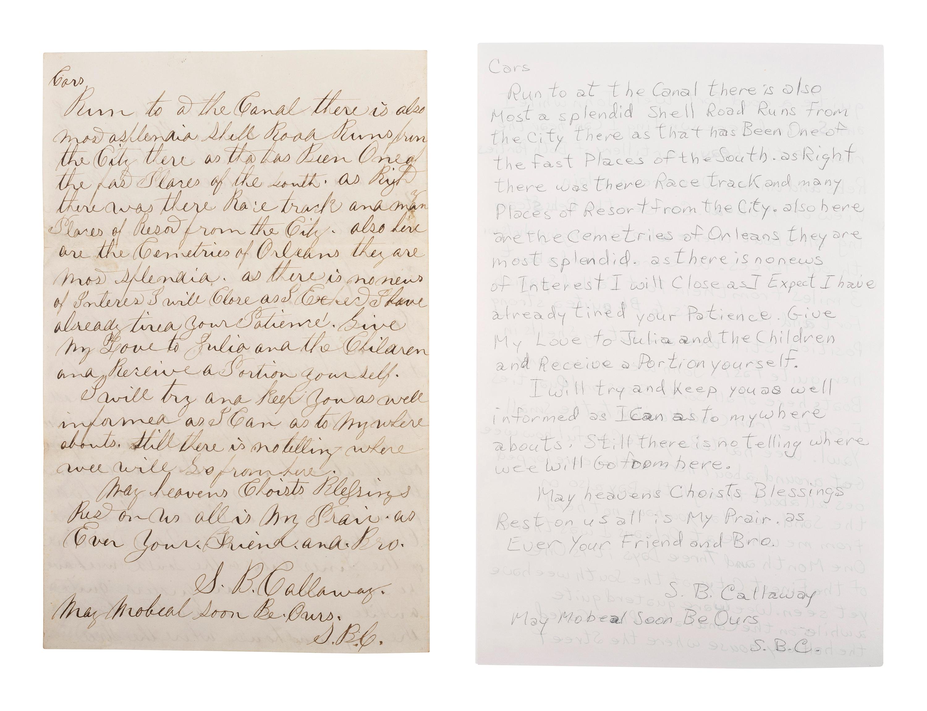 [CIVIL WAR - NAVY]. A group of 2 letters with Mobile Bay interest, including the Battle of Spanish Fort, comprising: