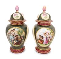 A Pair of Vienna Style Porcelain Urns