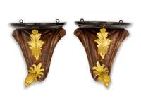 A Pair of Gilt Bronze Mounted Mahogany Wall Brackets