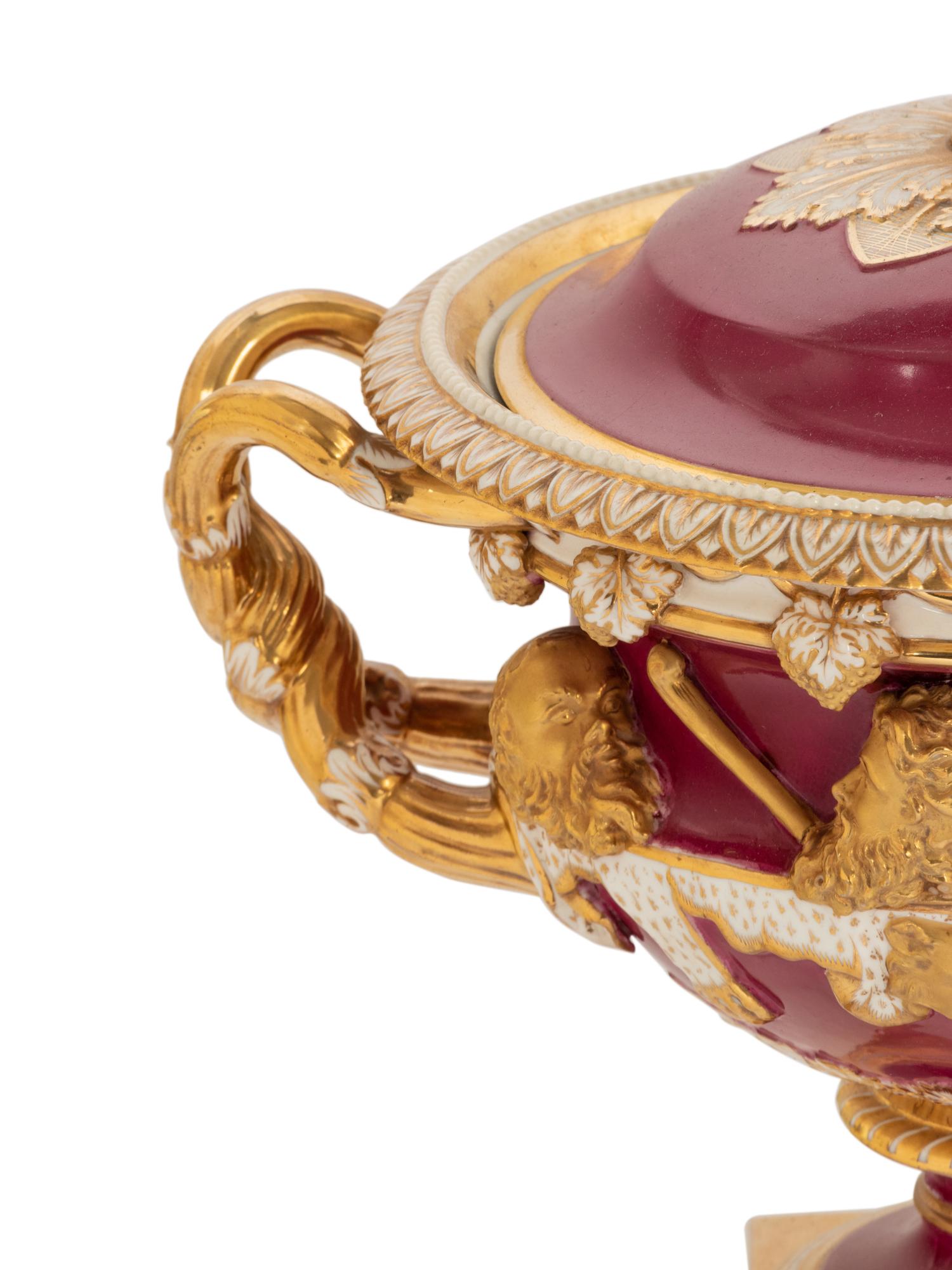 An English Porcelain Tureen and Cover Modeled After the Warwick Vase