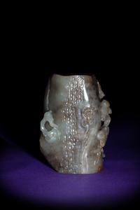A Chinese Grey Jade Tree Trunk Form Brushpot, Bitong