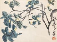 Three Chinese Ink and Color Paintings and One Woodblock Print