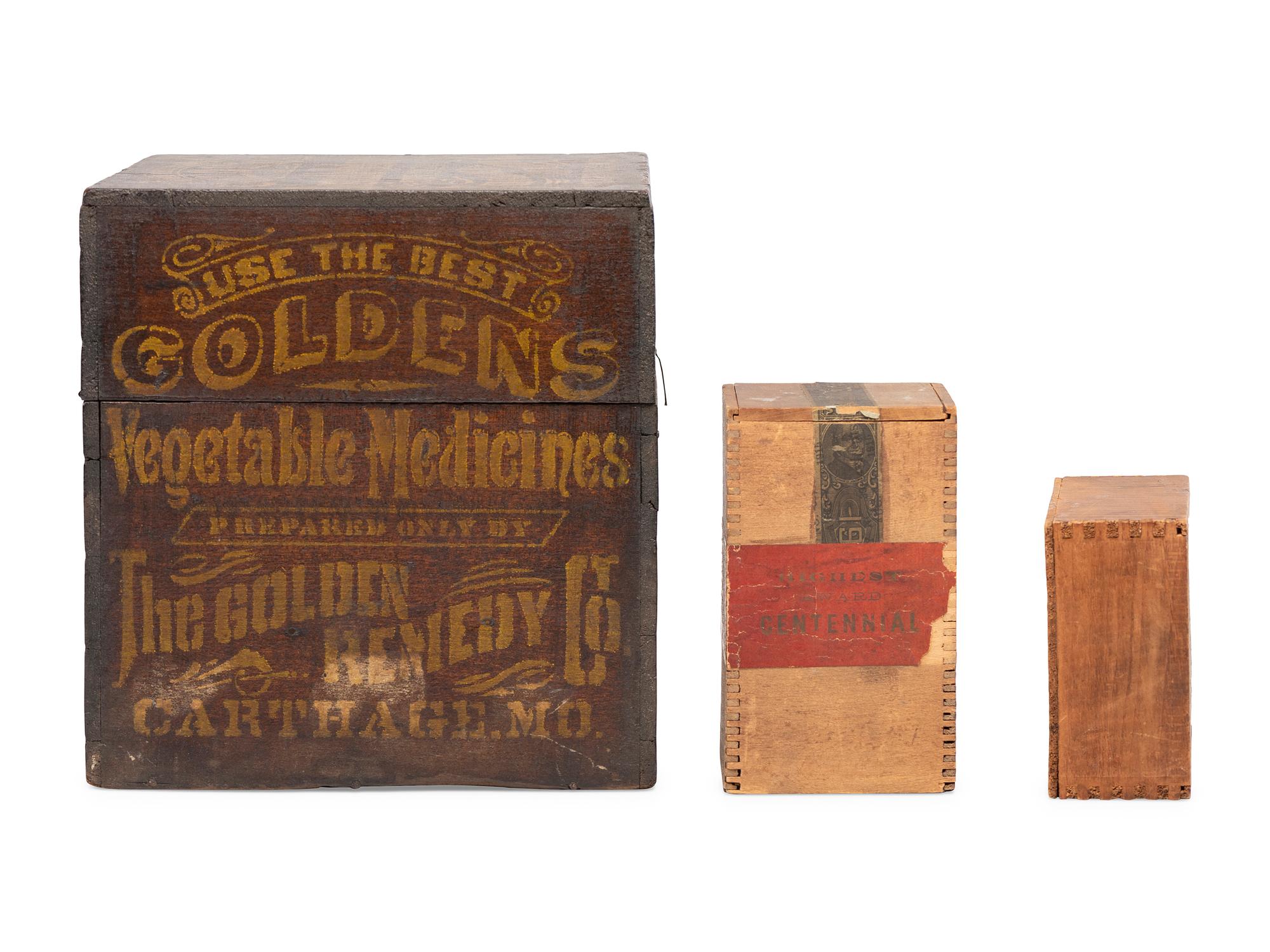 Three Wooden Advertising Boxes