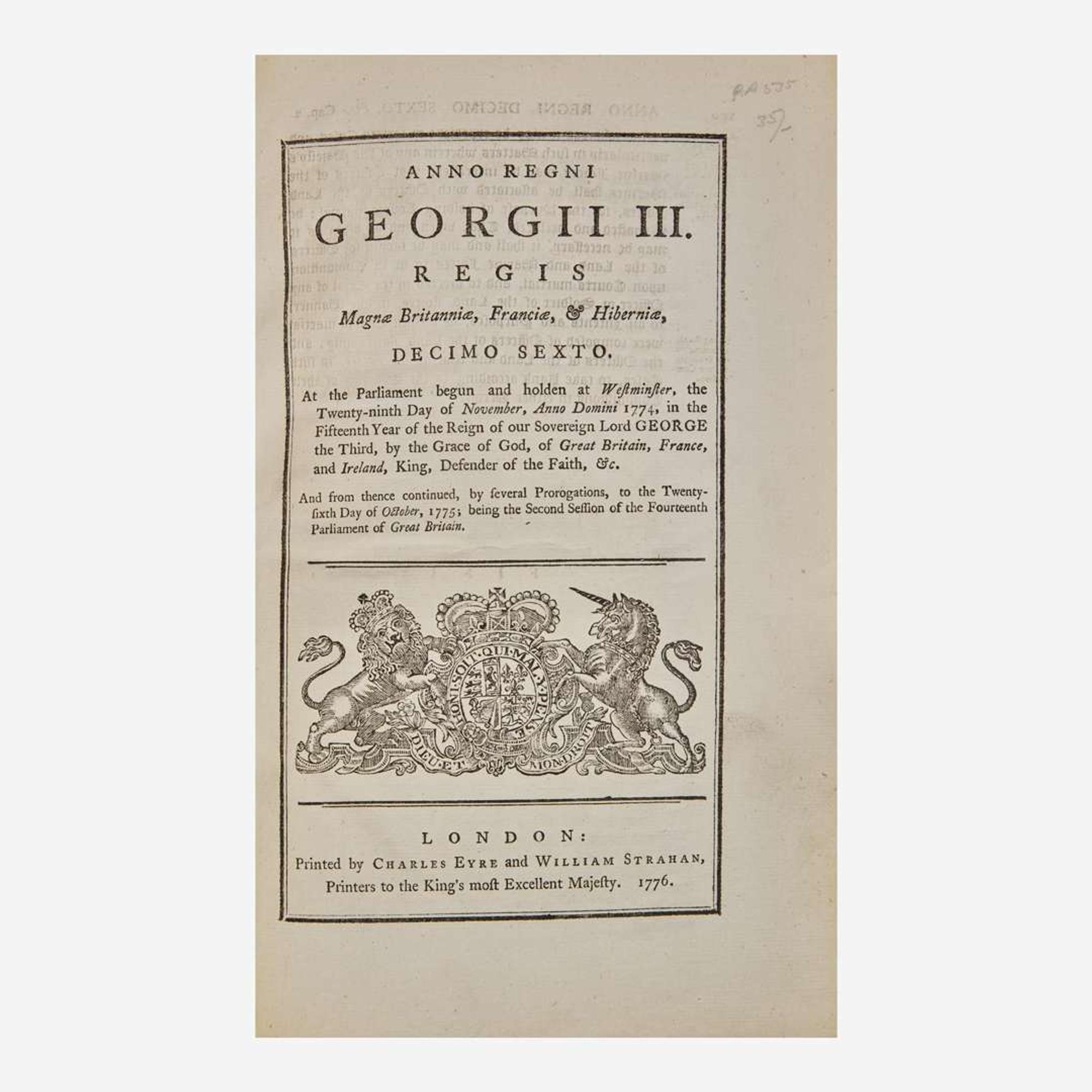 [American Revolution] An Act to enable His Majesty for a limited Time to call out and assemble the Militia in all Cases of Rebellion within this Realm of Great Britain, or any of the Dominions thereunto belonging...