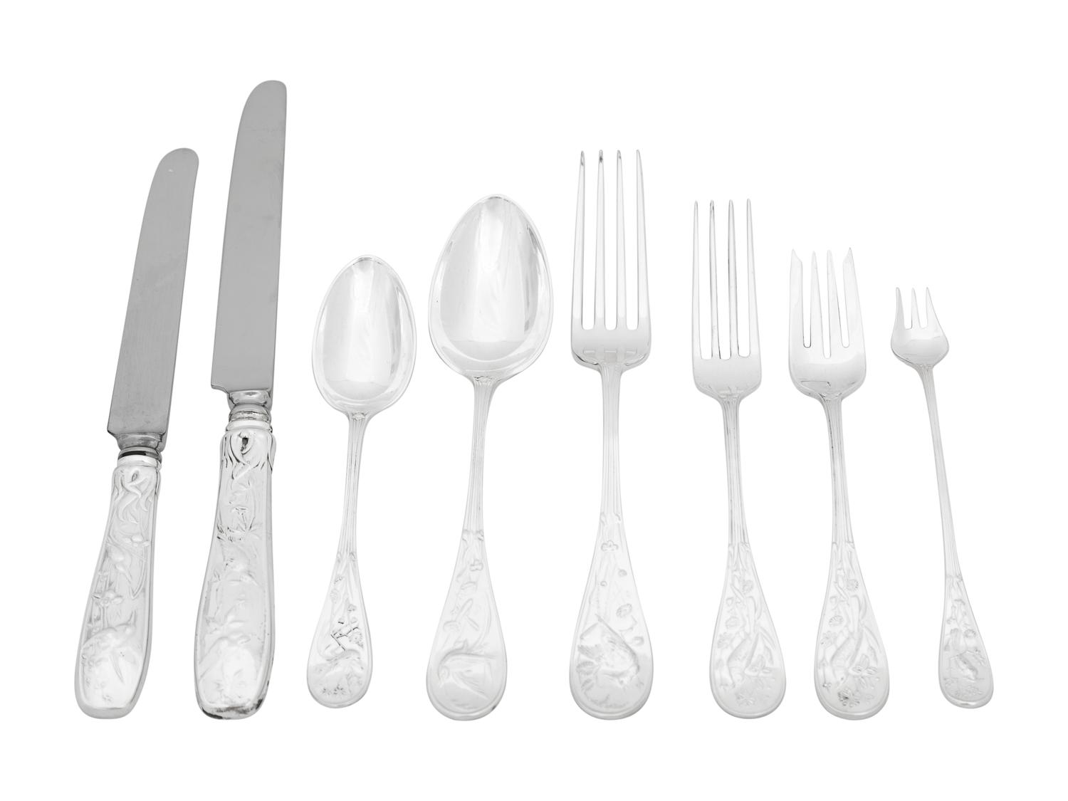 An Assembled Tiffany and Co. Audubon Silver Flatware Service