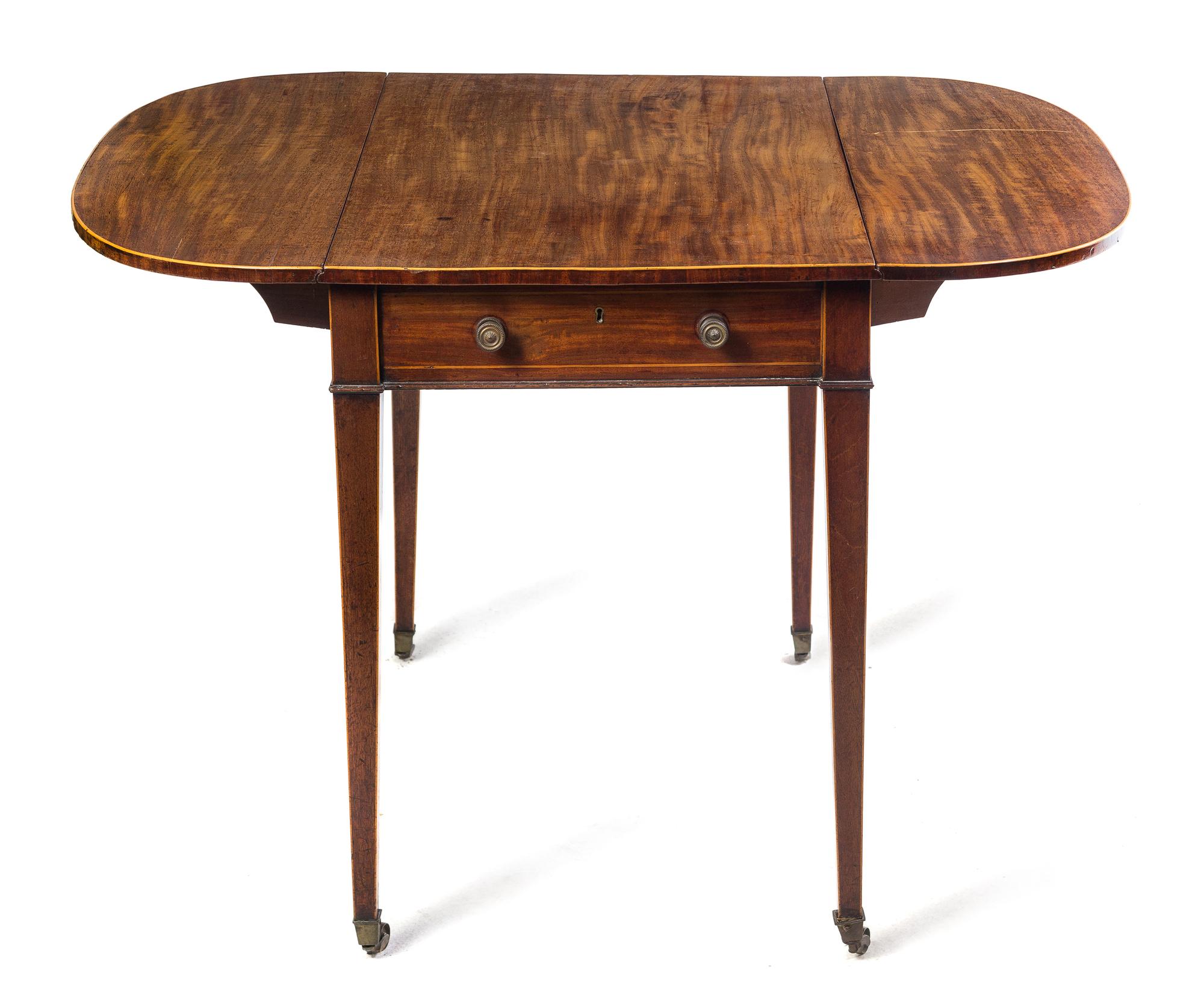 A George III Fruitwood Banded Mahogany Pembroke Table Height 28 x width 40 1/4 x depth 21 inches. — 19TH CENTURY