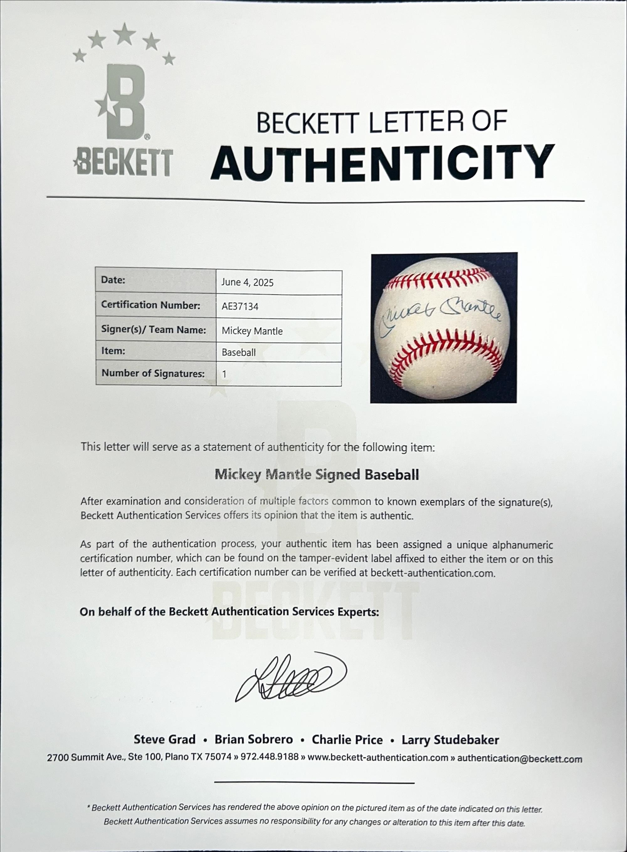 A Ted Williams, Mickey Mantle and Joe DiMaggio Single Signed Autograph Baseball Display (Beckett Authentcation Services)