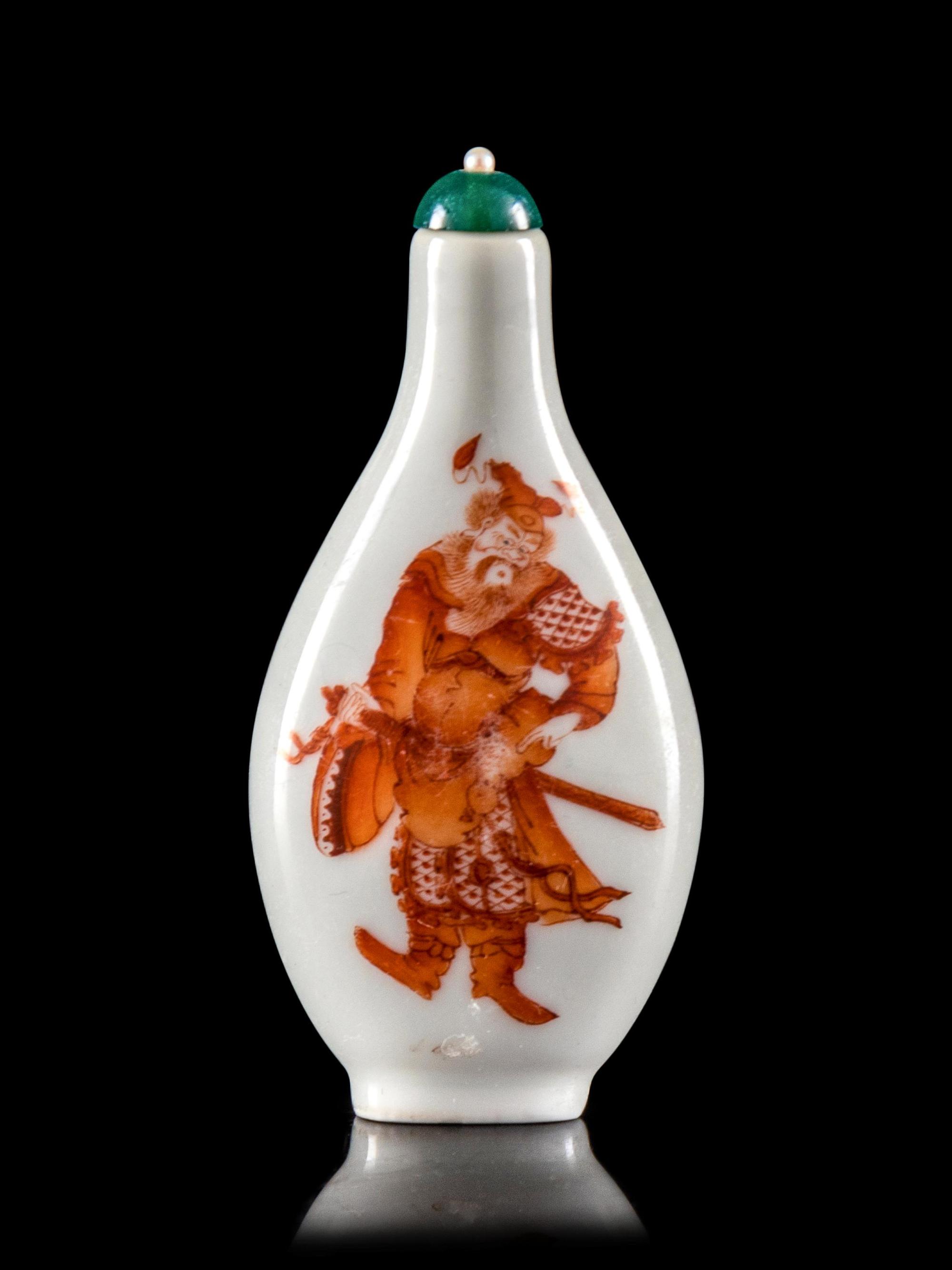 An Iron Red Decorated 'Zhong Kui' Porcelain Snuff Bottle