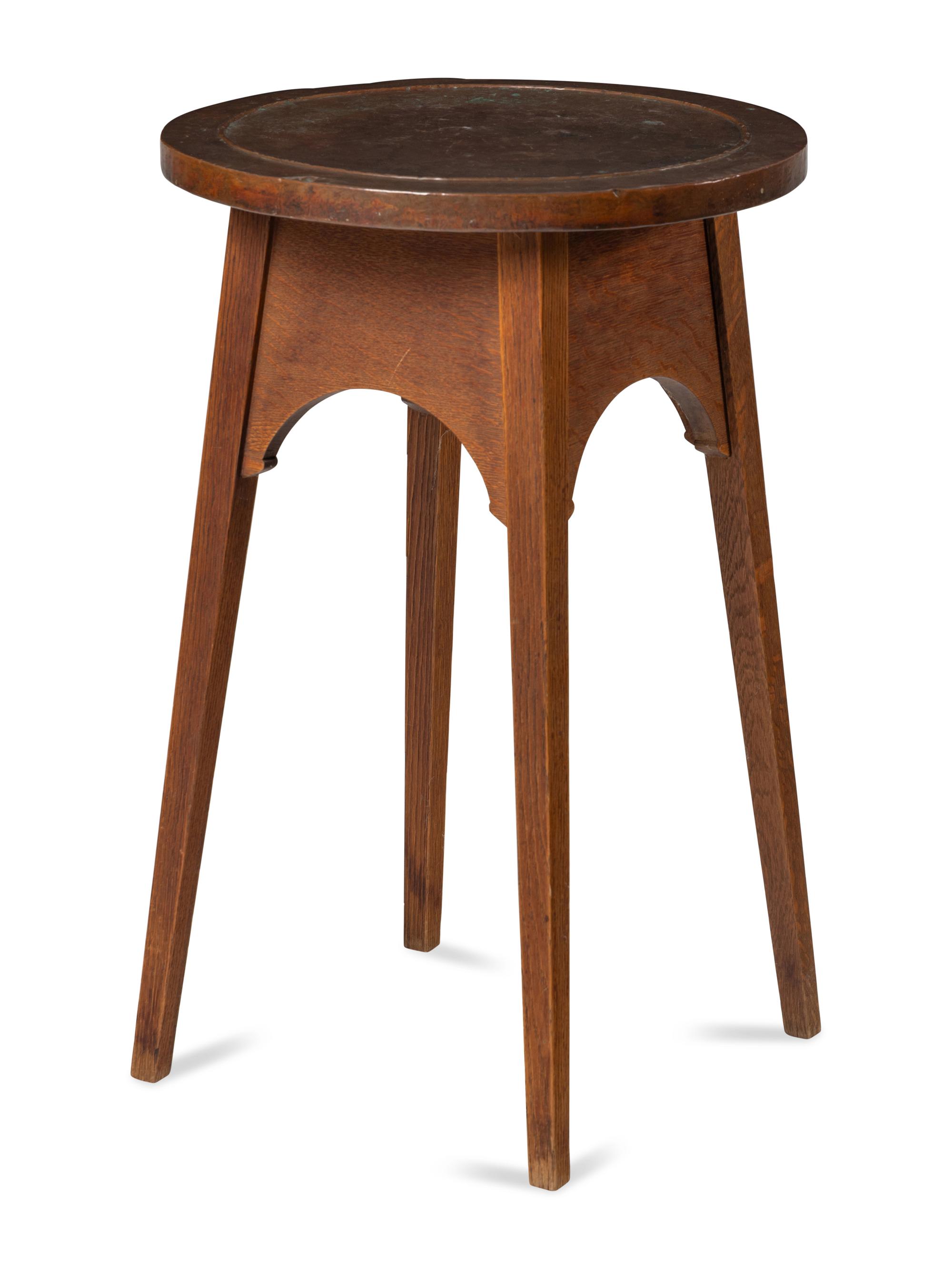 An Arts and Crafts Style Oak and Copper-Top Side Table