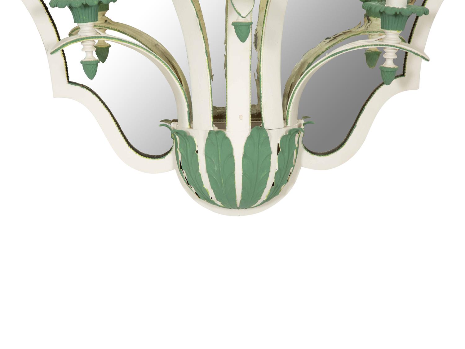 A Set of Four Green and White Painted Five-Light Girandole Mirrors