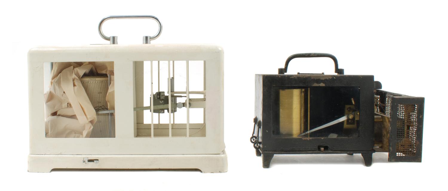 Two Metal Cased Barographs Height of larger 7 x width 10 1/2 x depth 5 1/ inches. — LATE 19TH/EARLY 20TH CENTURY