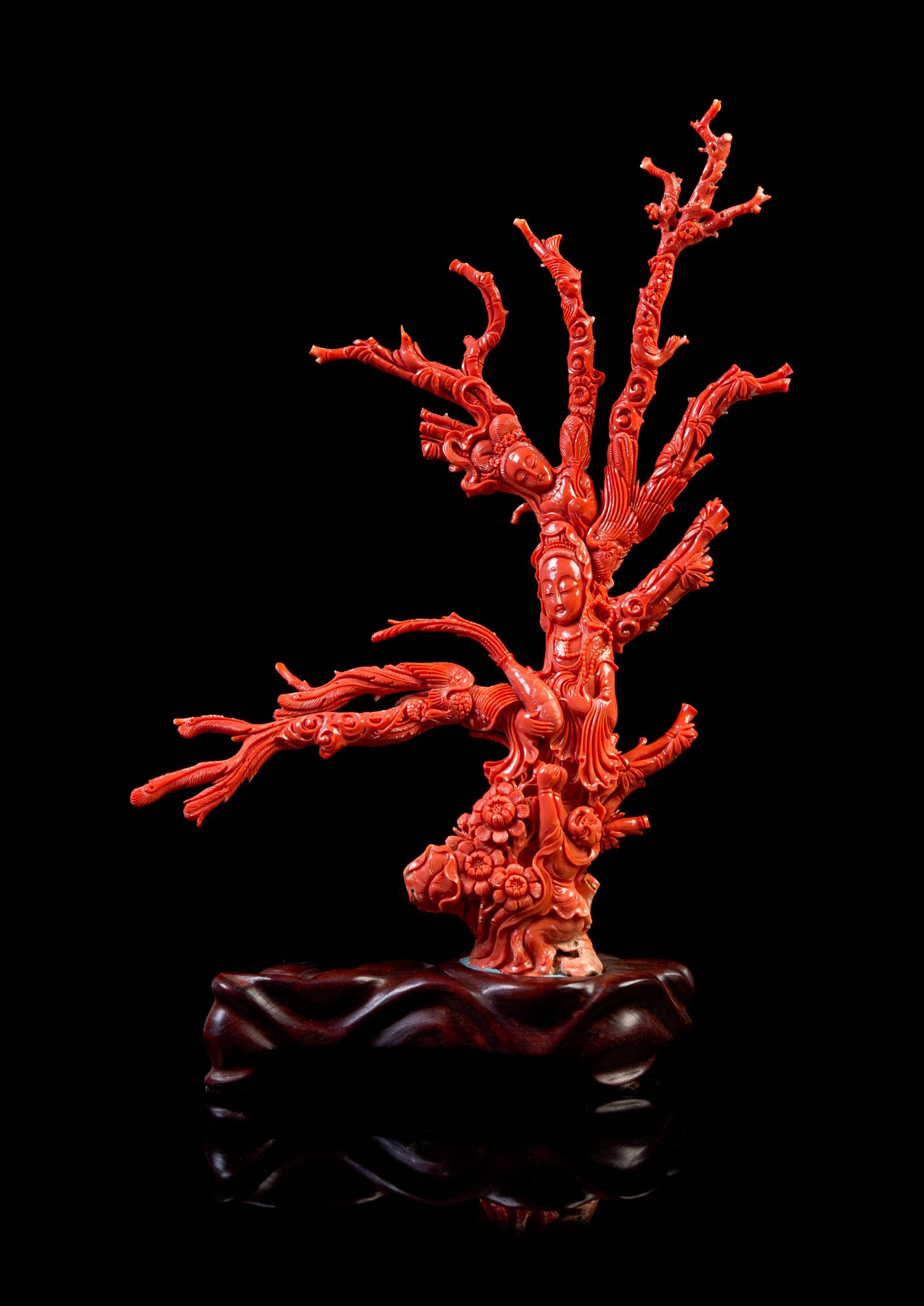 A Large Red Coral Figural Group Height 14 inches. — LATE QING DYNASTY/REPUBLIC PERIOD