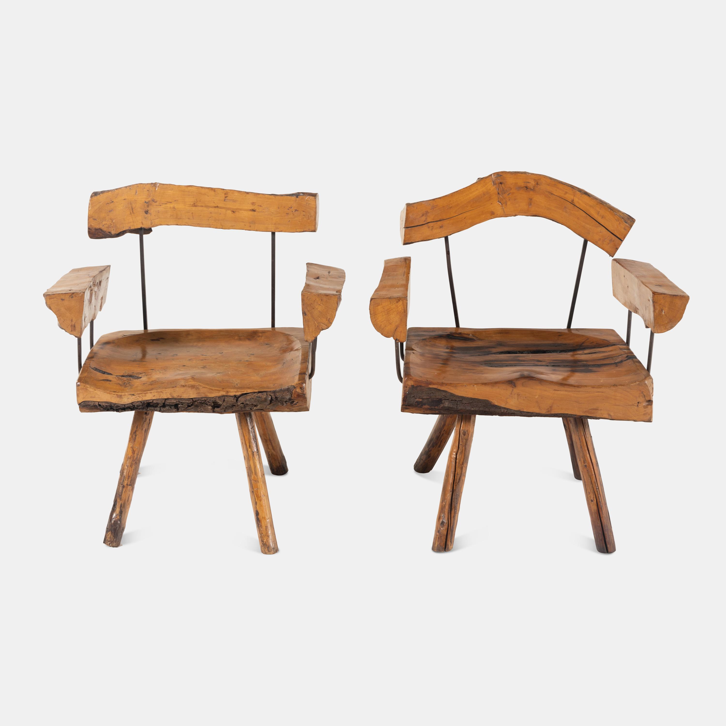 Pair of Live-Edge Sabena Style Armchairs, c. 1950