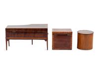 A George III Mahogany Piano-Form Box and Two Tea Caddies